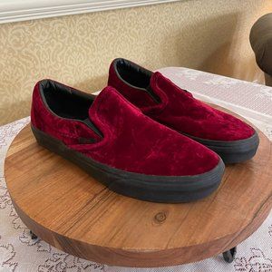 Oxblood Red Velvet Vans Slip Ons